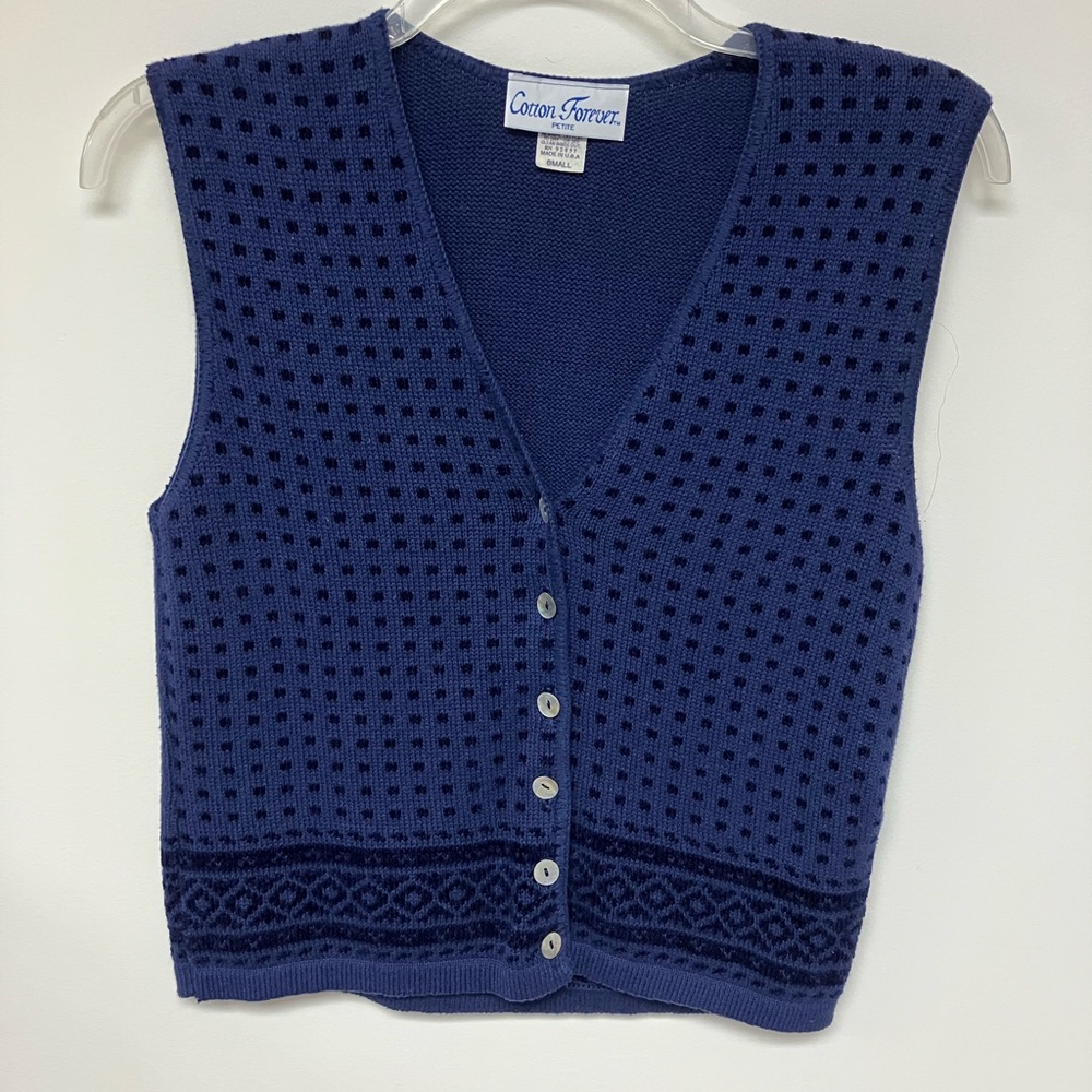 Cotton Forever, Navy Women's V-Neck Buttoned Vest, SP